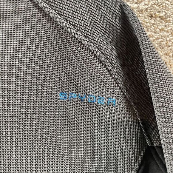 Spyder Sweater Mens 2XL XXL Gray Quarter Zip Waffle Knit Pullover Mock Neck Logo - Picture 10 of 11